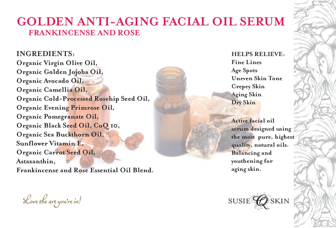 GOLDEN ANTI-AGING FACIAL OIL SERUM | Organic | All-Natural | Wrinkle Reducing Skin Serum | Rose Frankincense | 1oz