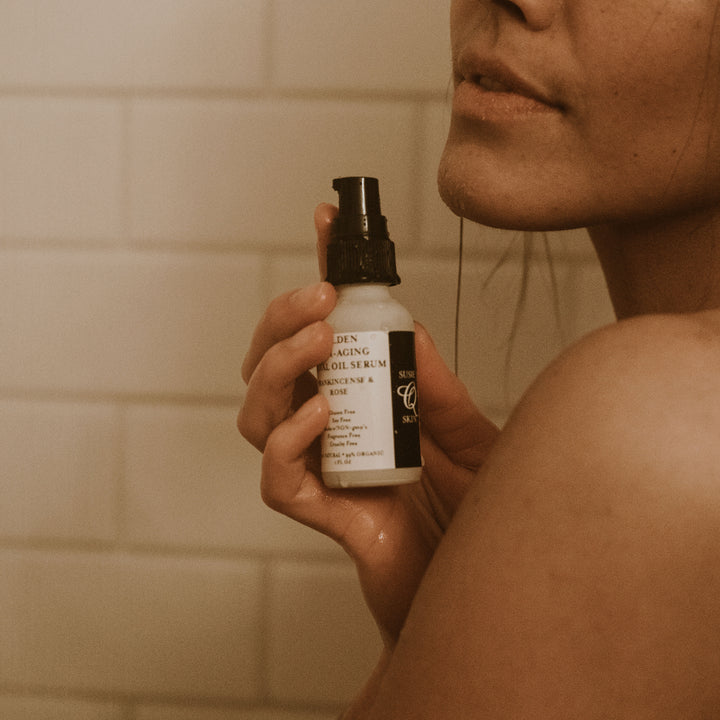 GOLDEN ANTI-AGING FACIAL OIL SERUM | Organic | All-Natural | Wrinkle Reducing Skin Serum | Rose Frankincense | 1oz